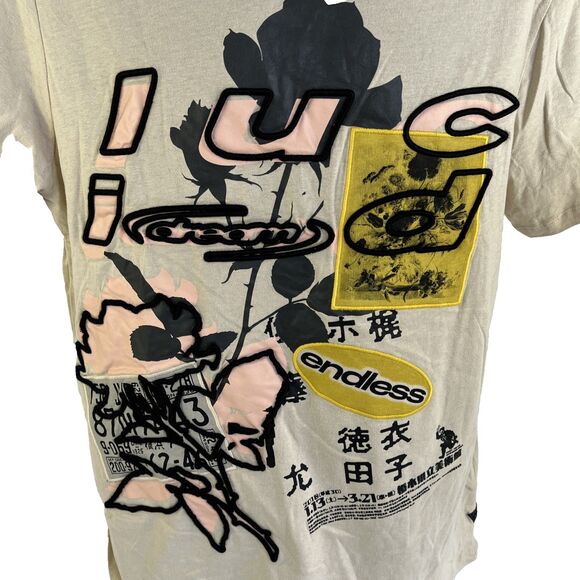 New Mens Guess Lucid Dreams Graphic Textured T-Shirt Sz L NWT Ecru Pearl - Picture 2 of 8